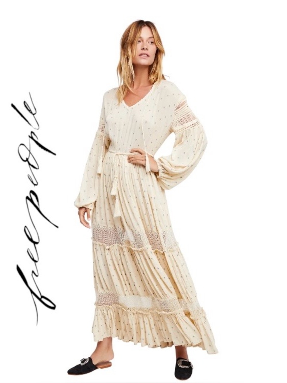 Free People Sada Cream Tiered Maxi Dress Size Medium NWT